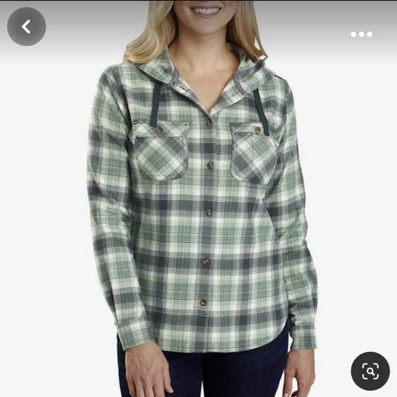 Carhartt hooded button down flannel green‎ size sm - Picture 1 of 6